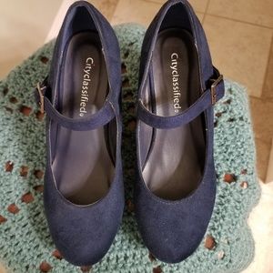 Blue Mary Jane wedge